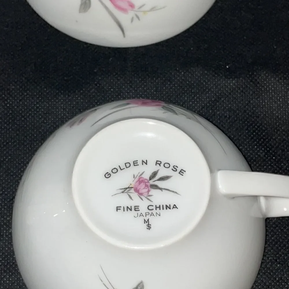8 set golden rose fine china teacups and saucers